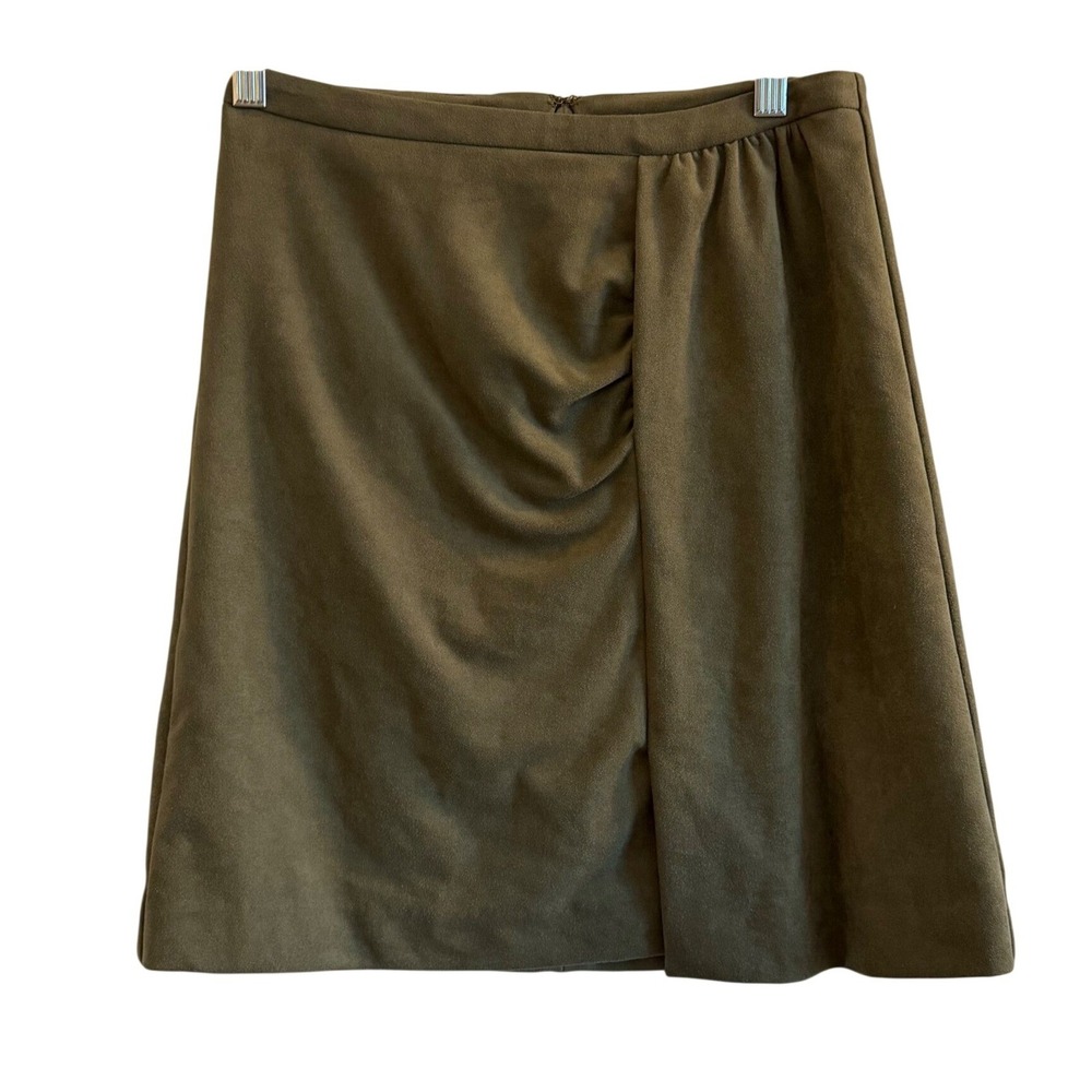 Anthropologie Faux Suede Mini Skirt Olive Green 0 Ruched Boho Casual Night Out